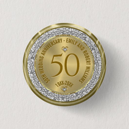 50. Hochzeitstag Gold White Diamonds Button (Vorderseite)