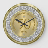 50. Hochzeitstag Gold White Diamonds Große Wanduhr (Vorderseite)
