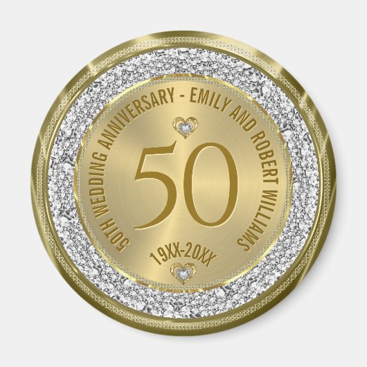 50. Hochzeitstag Gold White Diamonds Magnet (Vorne)