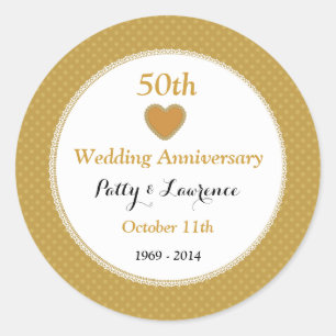 50. Hochzeitstag Gold Wirbel und Lace A03 Runder Aufkleber