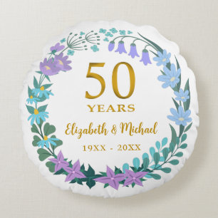 50. Hochzeitstag Golden Bloral Bluebells Rundes Kissen