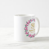 50. Hochzeitstag Golden Pink Blumenreath Kaffeetasse (VorderseiteRechts)
