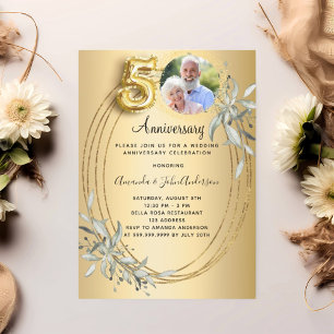 50. Hochzeitstag Goldene Foto-Grünpflanzen Einladung
