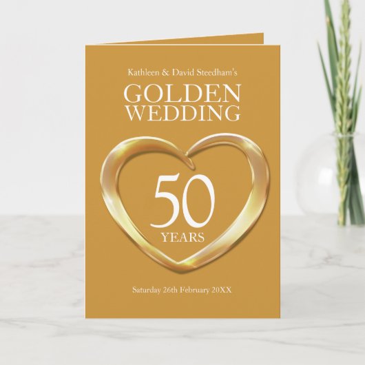 50. Hochzeitstag Goldene Herzen gefaltet Einladung (Vorderseite)