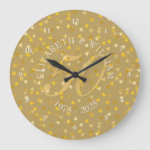 50. Hochzeitstag Goldene Herzen Konfetti Große Wanduhr