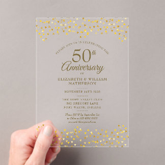 50. Hochzeitstag Goldene Liebesherzen Konfetti Acryleinladungen