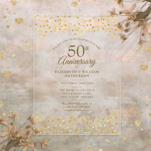 50. Hochzeitstag Goldene Liebesherzen Konfetti Acryleinladungen
