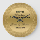 50. Hochzeitstag Goldener Blumenzirkel Große Wanduhr (Vorderseite)
