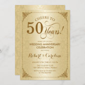 50. Hochzeitstag - Goldener Damast Einladung (Vorne/Hinten)