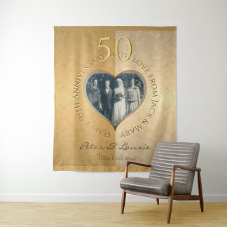 50. Hochzeitstag Goldenes Foto Herz Wandteppich
