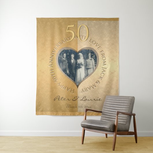 50. Hochzeitstag Goldenes Foto Herz Wandteppich (Beispiel)