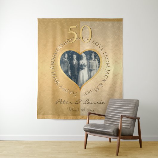50. Hochzeitstag, Goldenes Foto Wandteppich (Beispiel)
