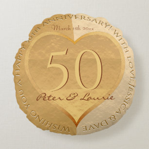 50. Hochzeitstag Goldenes Herz Medallion Rundes Kissen