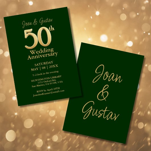 50. Hochzeitstag | Goldschrift | Green Einladung