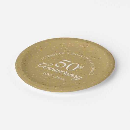 50. Hochzeitstag Goldstaub Confetti Pappteller (Schrägansicht)