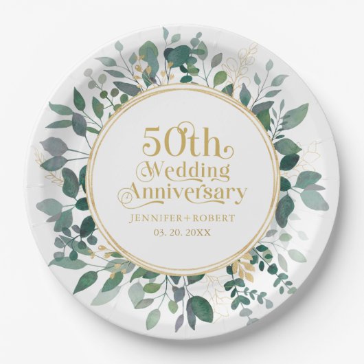 50. Hochzeitstag Goldtypografie Pappteller (Vorderseite)