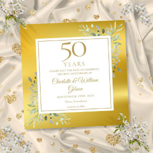 50. Hochzeitstag Greenery Goldfolie Quadratisch Save The Date