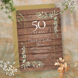 50. Hochzeitstag Grünzeug Rustikales Holz Einladung