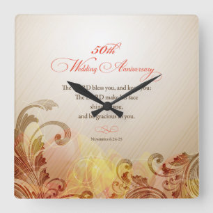 50. Hochzeitstag, Herr segne und behüte Quadratische Wanduhr