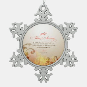 50. Hochzeitstag, Herr segne und behüte Schneeflocken Zinn-Ornament