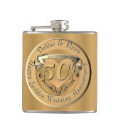 50. Hochzeitstag Herzemblem Golden Flachmann (Vorderseite)