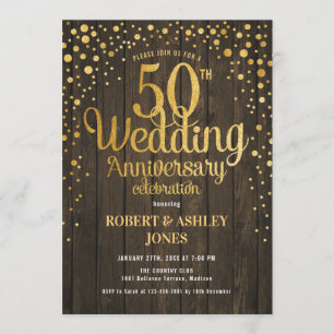 50. Hochzeitstag - Holz & Gold Einladung