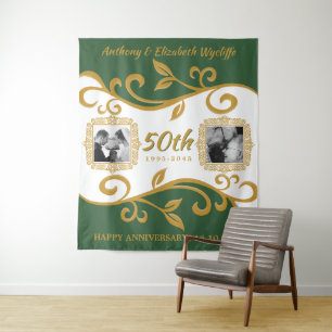 50. Hochzeitstag Ihre Fotos Grün Gold Wandteppich