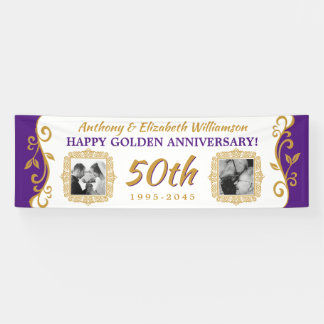 50. Hochzeitstag Ihre Fotos Lila Gold Banner