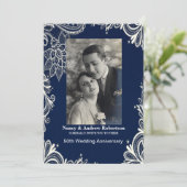 50. Hochzeitstag in blau Einladung (Stehend Vorderseite)