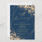 50. Hochzeitstag in Gold & Navy Einladung (Vorderseite)