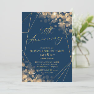 50. Hochzeitstag in Gold & Navy Einladung