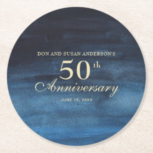 50. Hochzeitstag in Marineblau Runder Pappuntersetzer
