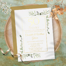 50. Hochzeitstag Jubiläum Aquarellgrün Gold Folieneinladung
