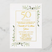 50. Hochzeitstag Jubiläum Aquarellgrün Gold Folieneinladung (Vorderseite)