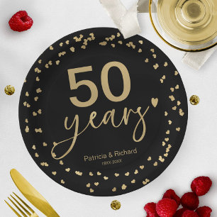 50. Hochzeitstag Jubiläum Schwarz und Gold Pappteller