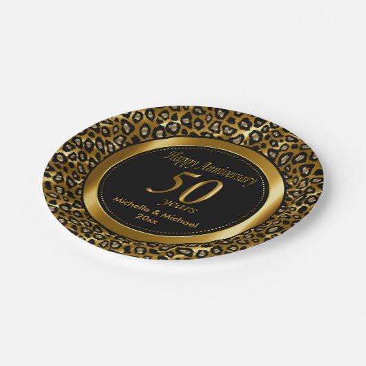 50. Hochzeitstag | Leopard Prints Pappteller (Schrägansicht)