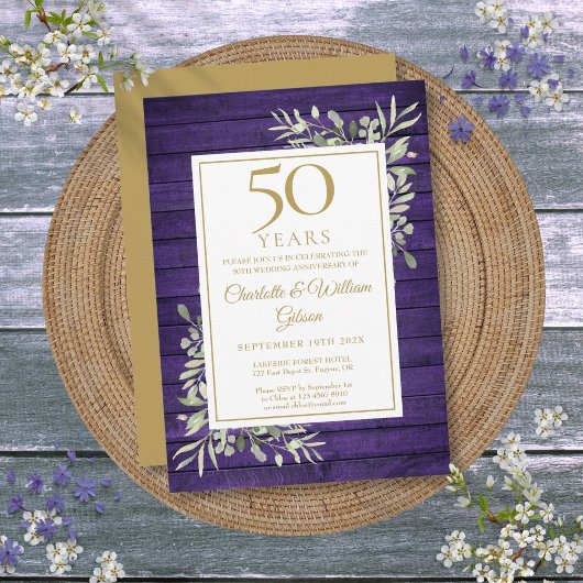 50. Hochzeitstag Lila Waldlandschaft Einladung