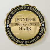 50. Hochzeitstag Metallic Gold & Black 2 Rundes Kissen (Rückseite)