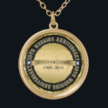 50. Hochzeitstag Metallic Gold & Black 2 Vergoldete Kette<br><div class="desc">Eleganter 50. Hochzeitstag Gedenkstätte mit individualisierbarem Text. Metallisches Gold und Schwarz. Weißer Diamantenakzent.</div>