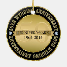 50. Hochzeitstag Metallic Gold & Black Keramikornament