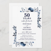 50. Hochzeitstag Navy Blue Floral Monogram Einladung (Vorne/Hinten)