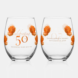 50. Hochzeitstag pfirsichfarbene Rose Namensgesche Weinglas Ohne Stiel