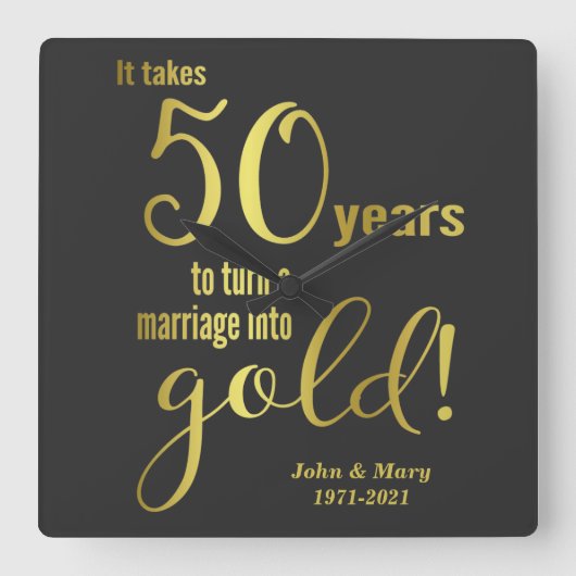 50. Hochzeitstag Quadratische Wanduhr (Vorderseite)