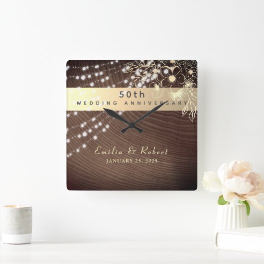 50. Hochzeitstag Quadratische Wanduhr (Zuhause)
