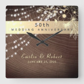 50. Hochzeitstag Quadratische Wanduhr (Vorderseite)