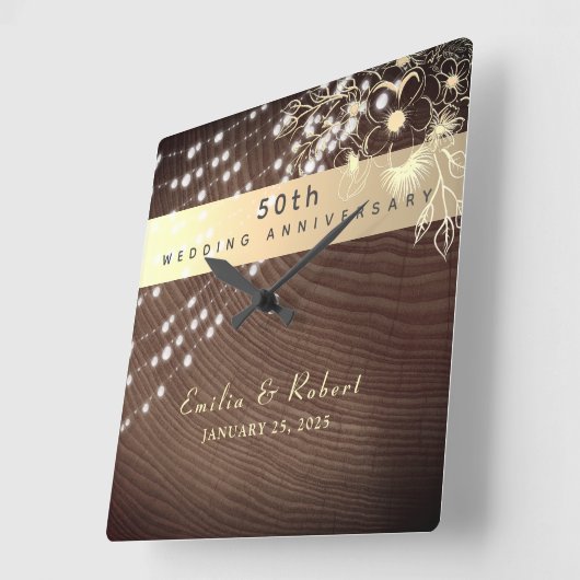 50. Hochzeitstag Quadratische Wanduhr (Winkel)