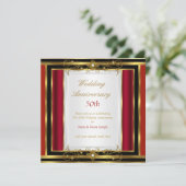 50. Hochzeitstag Red Gold Schwarz-weiß Einladung (Stehend Vorderseite)