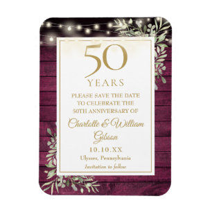 50. Hochzeitstag Red Rustic Wood Save The Date Magnet