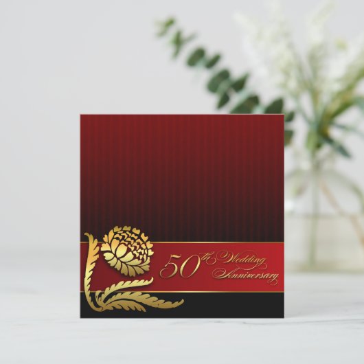 50. Hochzeitstag Rot golden Einladungen (Stehend Vorderseite)