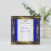 50. Hochzeitstag Royal Blue Gold Crown 2 Einladung (Stehend Vorderseite)